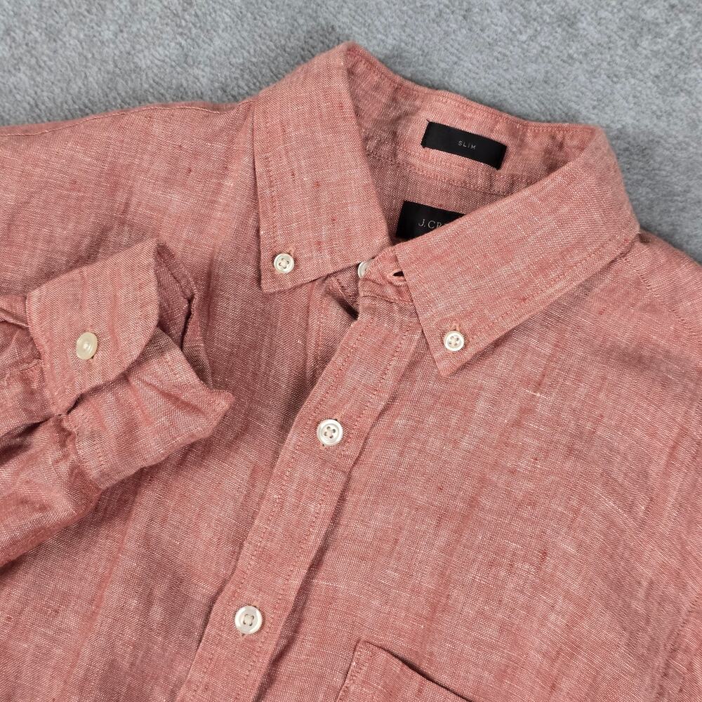 J.Crew Small Red Baird McNutt 100% Irish Linen Long Sleeve Button Down Shirt